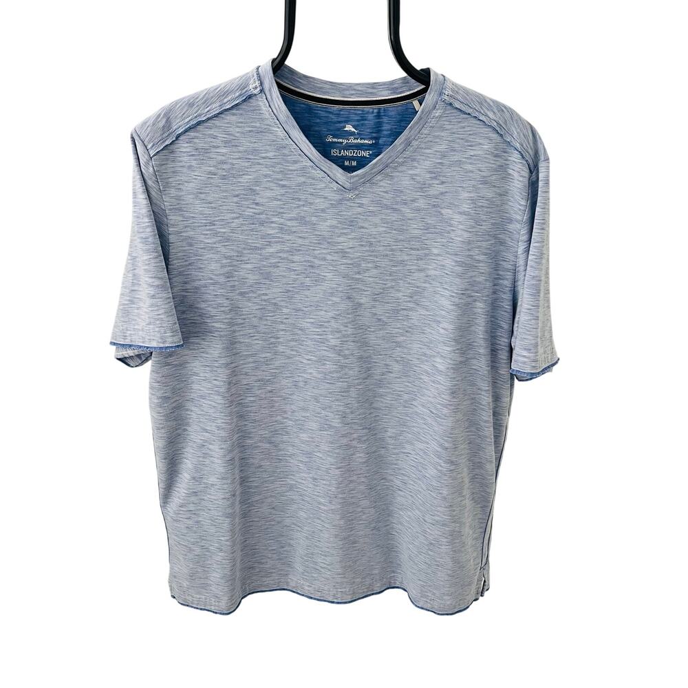 Tommy Bahama IslandZone Raw Edge V-Neck Men's Medium M Blue Heathered T-shirt